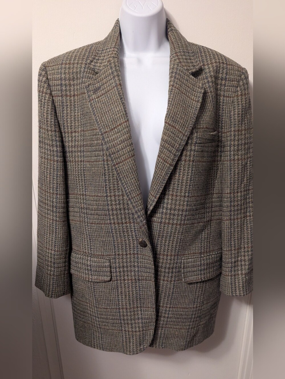 Lauren Ralph Lauren Blazer Equestrian horse face Wool buttons Green tweed